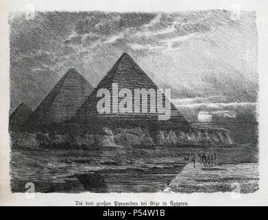 Historia Antigua. Las Siete maravillas del mundo antiguo. Las Pirámides de Egipto. La gravure en alemán de 1886. Banque D'Images