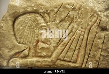 Relief d'un pharaon Akhénaton et Néfertiti. Le grès. Probablement de Karnak, Egypte. Période amarnienne. Ny Carlsberg Glyptotek. Copenhague. Le Danemark. Banque D'Images