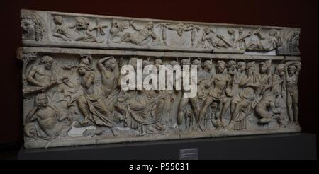 L'Art Roman Sarcophage avec Marsyas et Apollo. En. De Sidon, au Liban. C. 200-210 A.C. Carlsberg Glyptotek Museum. Copenhague. Le Danemark. Banque D'Images