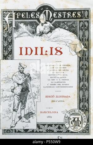 LITERATURA CATALANA. Siglos XIX-XX MESTRES, Apel. les (1854-1936). 'IDILIS'. Portada de la edición impresa en Barcelona en 1889. Ilustrada por el mismo autor. Banque D'Images