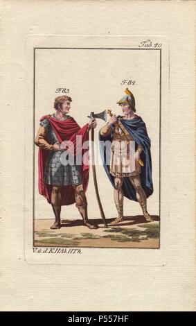 Guy I (1020s1100), comte de Ponthieu.. . "Pour les Francs et l'Anglo-saxons, le manteau était réservé aux personnes de rang élevé. Pour le prouver, le comte de Ponthieu (83) porte un.'. . 'On remarque déjà, vers le 8ème siècle, des cuirasses en cuir (84), d'autres ont réalisé sous la forme d'échelles (83), et convient de la chaîne-mail.'. . "Dans l'ère de Pepin-le-bref en 752, on constate déjà une grande diversité d'armes parmi les Francs : entre autres, des lances et des élingues (83, 84), la guerre des haches, des clubs et des arbalètes.'. . "La tête est également plus fréquemment dans cette ère. Dans la fig. 84, il apparaît dans une très unusu Banque D'Images