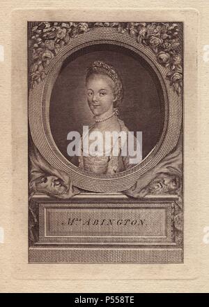 Mme Frances Abington (1737-1815), actrice anglaise qui a exécuté de Drury Lane et Covent Garden. Au sein d'une frontière Portrait ovale, avec soubassement ci-dessous. Banque D'Images