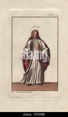 L'Ordre de Saint Stephen était un ordre militaire-dynastique fondée en 1561 par Cosme de Médicis, premier duc de Toscane. Il avait sa maison principale à Pise, et a été obligé d'équiper un certain nombre de galères pour lutter contre les Turcs et les pirates dans la mer Méditerranée.. . La gravure sur cuivre coloriée d'un chevalier d'un ordre militaire religieux de Robert von Spalart's 'tableau Historique des costumes des principaux peuples de l'Antiquité et du Moyen Age" (1796). Banque D'Images