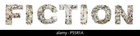 Le mot FICTION faite de confettis journal isolated on white Banque D'Images