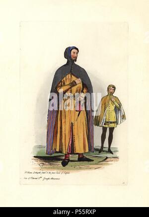 William Delapole, père du premier Comte de Suffolk, règne d'Édouard III. Les monuments funéraires de Gough. Gravure coloriée de 'costume civil d'Angleterre depuis la conquête de l'actuelle période' dessiné par Charles Martin et gravées par Léopold Martin, Londres, Henry Bohn, 1842. Les costumes ont été tirées d'effigies monumentales, tapisseries, enluminures et de portraits. Charles Leopold et Martin étaient les fils de l'artiste romantique et graveur gravure à John Martin (1789-1854). Banque D'Images