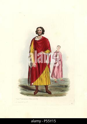 Le roi Henri III de son tombeau dans l'abbaye de Westminster et Royal autographe 19.C.J. Dans l'arrière-plan est un falconer avec falcon à capuchon de Mme Royal 19.C.I. Gravure coloriée de 'costume civil d'Angleterre depuis la conquête de l'actuelle période' dessiné par Charles Martin et gravées par Léopold Martin, Londres, Henry Bohn, 1842. Les costumes ont été tirées d'effigies monumentales, tapisseries, enluminures et de portraits. Charles Leopold et Martin étaient les fils de l'artiste romantique et graveur gravure à John Martin (1789-1854). Banque D'Images