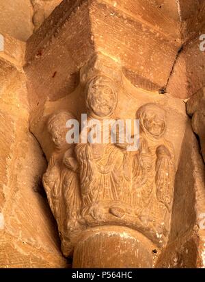 ARTE ROMANICO ESPAÑA. Eglise DE SAN MIGUEL. Siglo XII. Detalle de un capitel esculpido. DE BELEÑA SORBE. Provincia de Guadalajara. Castille la Manche. Banque D'Images