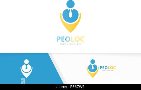L'homme et vecteurs combinaison logo pointeur de carte. Les gens de positionnement GPS et d'un symbole ou d'icône. Et la broche de l'unique modèle de conception de logo. Illustration de Vecteur