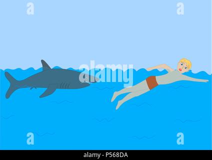 Le requin. Dangers dans la mer pour l'homme. Illustration de Vecteur