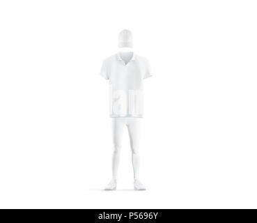 Blank white classic design maquette isolée. Les vides, polo, pantalons et chaussures immersive. Livreur clair ou joueur de baseball outfit dress modèle. Banque D'Images