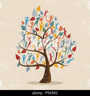 Arbre généalogique famille symbole avec les gens de couleur. Concept illustration pour aider la communauté, l'environnement ou la diversité de la culture du projet. Vecteur EPS10. Illustration de Vecteur