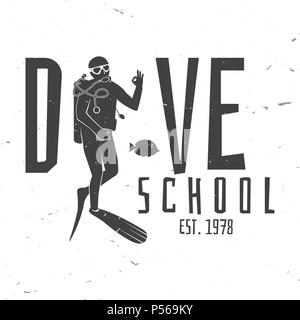 L'école de plongée. Vector illustration. Concept pour chemise ou d'un logo, d'impression, de timbres ou de pièce en t. Typographie vintage design avec diver silhouette. Illustration de Vecteur