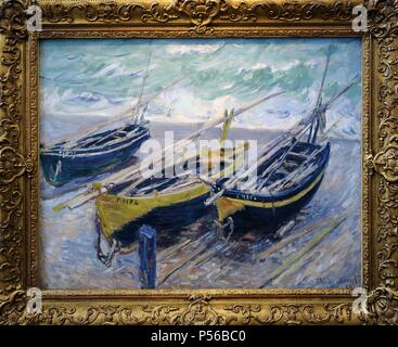 Claude Monet (1906-1957). Peintre français, fondateur de la peinture impressionniste français. Trois bateaux de pêche, 1886. Huile sur toile. Musée des beaux-arts de Budapest. La Hongrie. Banque D'Images