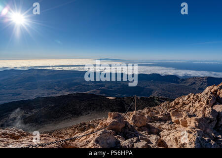 Iles Canaries, Tenerife, vues aériennes du sommet du mont Teide, à 3718m d'altitude. Banque D'Images