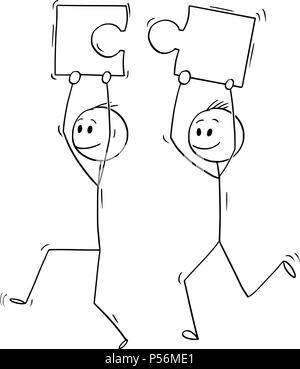 Caricature de deux hommes ou hommes d'Holding puzzle pieces Illustration de Vecteur