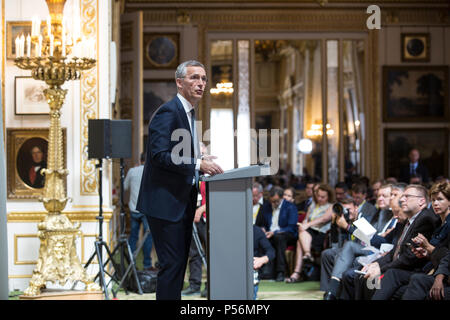 Le Secrétaire général de l'OTAN, Jens Stoltenberg a donné une adresse pré-sommet le jeudi 21 juin 2018 à Lancaster House à Londres, Angleterre, RU Banque D'Images