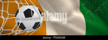 Image composite de ballon de soccer en net objectif Banque D'Images