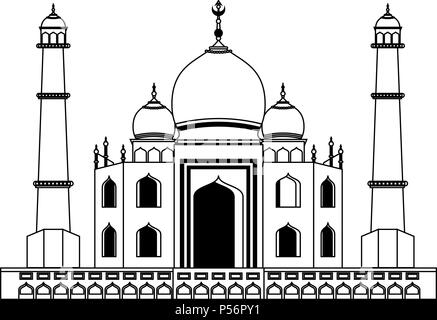 Inde Taj Mahal en noir et blanc Illustration de Vecteur