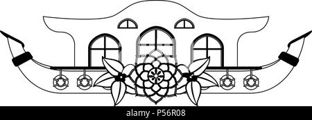 Kerala péniche isolée en noir et blanc Illustration de Vecteur