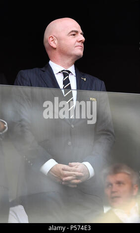 Samara, Russie. 25 Juin, 2018. Football : Coupe du monde, phase de groupe, groupe A, 3e journée l'Uruguay contre la Russie, au stade de Samara. Gianni Infantino, Président de la Fédération Internationale de Football Association (FIFA), sur les stands. Credit : Marius Becker/dpa/Alamy Live News Banque D'Images