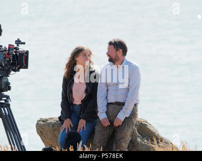 Newquay, Cornwall, UK. 25 Jun, 2018. Rosamunde Pilcher matin orageux de l'amour dans la nuit lieu de tournage, avec Matthias Brandt Harreby,Johanna Poules, Gabriel Merz, UK, le 25, juin, 2018 Robert Taylor/Alamy Live News. Newquay, Cornwall, UK. Crédit : Robert Taylor/Alamy Live News Banque D'Images