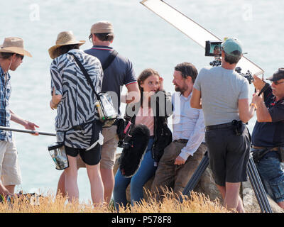 Newquay, Cornwall, UK. 25 Jun, 2018. Rosamunde Pilcher matin orageux de l'amour dans la nuit lieu de tournage, avec Matthias Brandt Harreby,Johanna Poules, Gabriel Merz, UK, le 25, juin, 2018 Robert Taylor/Alamy Live News. Newquay, Cornwall, UK. Crédit : Robert Taylor/Alamy Live News Banque D'Images