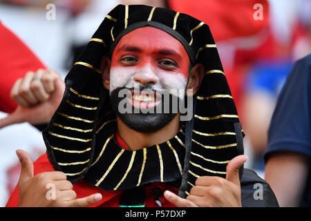 Volgograd, Russie. 25 Juin, 2018. mâle, ventilateur écriture hiéroglyphique d'amateur de football, homme, homme, l'Arabie saoudite (KSA) Egypte (EGY) 2-1, premier tour, Groupe A, Match 34, le 25/06/2018 à Volgograd Volgograd, Arena. Coupe du Monde de Football 2018 en Russie à partir de la 14.06. - 15.07.2018. Utilisation dans le monde entier | Credit : dpa/Alamy Live News Banque D'Images