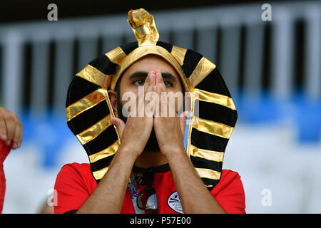 Volgograd, Russie. 25 Juin, 2018. mâle, ventilateur écriture hiéroglyphique d'amateur de football, homme, homme, l'Arabie saoudite (KSA) Egypte (EGY) 2-1, premier tour, Groupe A, Match 34, le 25/06/2018 à Volgograd Volgograd, Arena. Coupe du Monde de Football 2018 en Russie à partir de la 14.06. - 15.07.2018. Utilisation dans le monde entier | Credit : dpa/Alamy Live News Banque D'Images