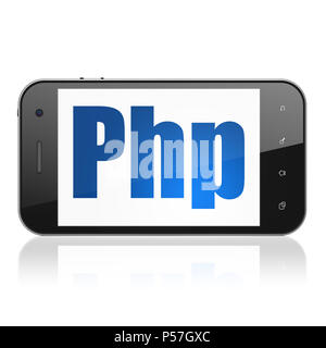 Concept de base de données : Smartphone avec php sur l'affichage Banque D'Images