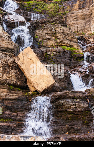 Cascade le long du côté d'aller à la route du soleil dans le Parc National de Glacier dans le Montana. Banque D'Images