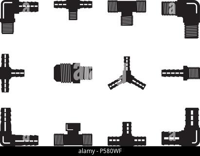 Ensemble de différents types de raccords de tuyauterie Illustration de Vecteur