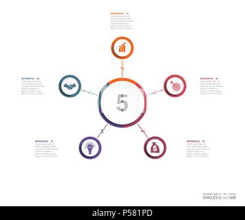 Les éléments de données du diagramme d'espace pour le modèle des infographies 5 position, étapes, pièces, options. Illustration de Vecteur