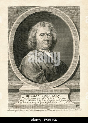 Herman Boerhaave (1668-1738), botaniste néerlandais, chimiste, médecin et humaniste chrétien, Tête et épaules Gravure Banque D'Images