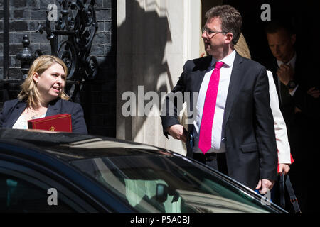 Londres, Royaume-Uni. 26 juin 2018. Karen Bradley MP, Secrétaire d'Etat pour l'Irlande du Nord, et Jeremy Wright QC MP, Procureur Général, laisser 10 Downing Street, à la suite d'une réunion du Cabinet. Les sujets abordés devraient inclure une réunion au sommet du Conseil européen qui se tiendra plus tard cette semaine et l'expansion d'Heathrow. Credit : Mark Kerrison/Alamy Live News Banque D'Images