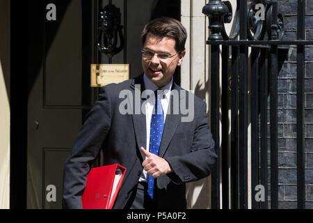 Londres, Royaume-Uni. 26 juin 2018. James Brokenshire, député, secrétaire d'État du logement, des communautés et des Gouvernements locaux, feuilles 10, Downing Street, à la suite d'une réunion du Cabinet. Les sujets abordés devraient inclure une réunion au sommet du Conseil européen qui se tiendra plus tard cette semaine et l'expansion d'Heathrow. Credit : Mark Kerrison/Alamy Live News Banque D'Images