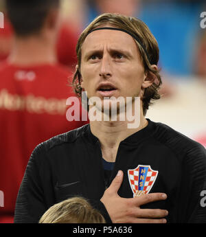 Rostov-sur-Don. 26 Juin, 2018. Luka Modric de Croatie réagit avant la Coupe du Monde 2018 Groupe d match entre l'Islande et la Croatie à Rostov-sur-Don, la Russie, le 26 juin 2018. Crédit : Il Canling/Xinhua/Alamy Live News Banque D'Images