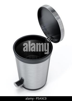 Corbeille en acier brossé isolé sur fond blanc. 3D illustration. Banque D'Images