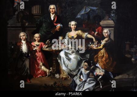 Carl Marcus Tuscher (1705-1751). Peintre et Architecte allemand. Un groupe familial sur une terrasse dans le domaine d'une villa, peut-être George Jackson et sa famille, 1737. Musée des beaux-arts du Danemark. Copenhague. Le Danemark. Banque D'Images