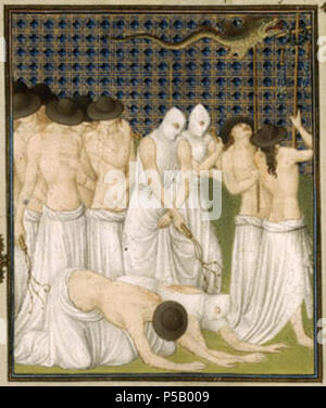 N/A. English : 'Procession de flagellants' à partir de la page des Belles Heures de Jean de France, Duc de Berry, en français. Encre, tempera, et feuille d'or sur vélin ; 9 3/8 x 6 5/8 in. (23,8 x 16,8 cm), les cloîtres, Collection 1954 (54.1.1). Le Metropolitan Museum of Art. Folio 74v . 20 avril 2009. Pol, Jean et Herman de Limbourg (Franco-Netherlandish, active en France, en 1399-1416) 185 belles heures jean duc de Berry flagellants Banque D'Images