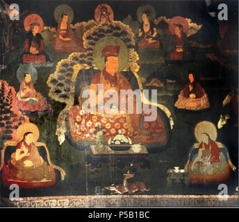 N/A. Anglais : Fin du xvie siècle au monastère de Nyemo Chekar murales représentant le quatrième Karmapa Red Hat et plusieurs incarnations de la Dorje Phagmo. 16e siècle. Inconnu 40 4e Karmapa, la peinture murale à Neymo monastère Chekar Banque D'Images