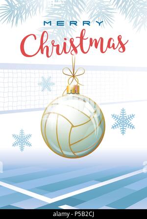 Joyeux Noël. Sports Carte de vœux. Volley ball blanc réaliste en forme de boule de Noël. Vector illustration. Illustration de Vecteur