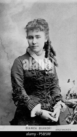 N/A. Bianca Bianchi (1855-1947) Anglais : la cantatrice Bianca Bianchi. Années 1880. Rudolf Krziwanek (-1905) Description photographe autrichien Date de naissance/décès avant 1860 1905 Lieu de naissance/décès inconnue Wiener Neustadt 1870 - 1905 période de travail lieu de travail vienne, Ischl, Wiener Neustadt contrôle d'autorité : Q19299440 VIAF:301725255 ISNI:0000 0004 0871 0955 GND:116576073198 Bianca Bianchi Krziwanek Banque D'Images