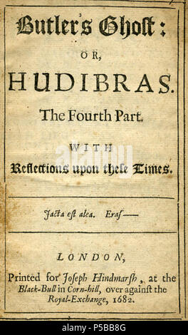 N/A. Anglais : Titlepage de Butler's Ghost, ou Hudibras La quatrième partie, 1682. 1682. (Samuel Butler) attribuée à Thomas d'Urfey 252 ButlersGhost1682 Banque D'Images