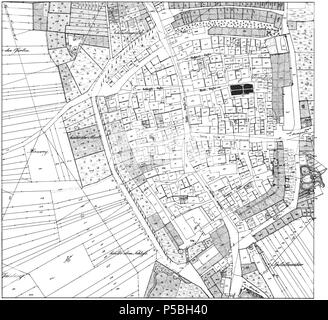 N/A. Anglais : carte de la ville historique de Weimar (Bade-Wurtemberg, Allemagne) en 1835, à partir d'un vieux plat (Flurkarte). Il s'agit d'un fichier image retouchée : certains points de l'image ont été reconstruits (voir description de l'allemand pour les détails). Deutsch : Historischer Stadtplan der Altstadt von Brackenheim (Landkreis HEILBRONN (Bade-Wurtemberg) im Jahre 1835, aus einer alten Flurkarte. Es handelt sich um eine Datei retuschierte. Die Reproduktion der im Flurkarte Heimatbuch, die als Vorlage diente, wird durch zahlreiche Ziffern gestört, die man teils über der historischen le Gebäudenummerierung Banque D'Images