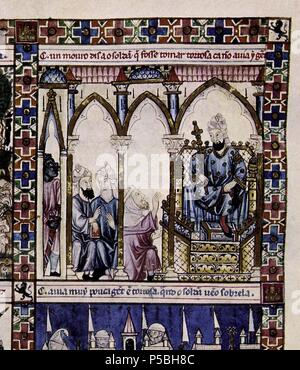 MTI1-CANTIGA STA MARIA Nº165-F221V-B-SULTAN DE BOUDOUAR, DE EGIPTO Y LAPA CON SU CORTE-S XIII. Auteur : Alfonso X le Sage de Castille (1221-1284). Emplacement : MONASTERIO-BIBLIOTECA-COLECCION, San Lorenzo del Escorial, Madrid, Espagne. Banque D'Images