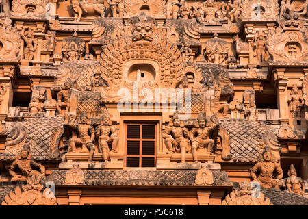 Fermer voir des sculptures Vimana, Temple Brihadishvara, Thanjavur, Tamil Nadu, Inde Banque D'Images