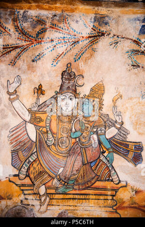Nayaka peinture sur le mur intérieur du cloître mandappa. Brihadishvara Temple, Thanjavur, Tamil Nadu, Inde Banque D'Images