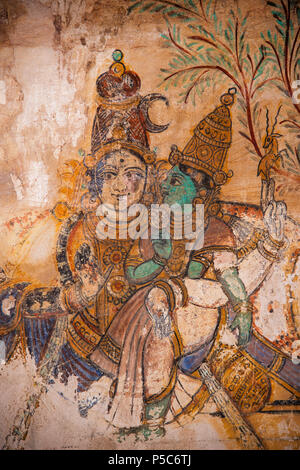 Nayaka peinture sur le mur intérieur du cloître mandappa. Brihadishvara Temple, Thanjavur, Tamil Nadu, Inde Banque D'Images