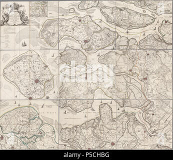 N/A. Nederlands : 9 bladige kaart van de provincie Zeeland (total : 138 x 165 cm) . 1655 1748. Visscher ; le Rouge 231748 Topo graphie le rouge Banque D'Images