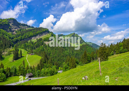 Paysage de montagne dans les Alpes Suisses près de Urnäsch et Schwägalp, canton Appenzell Rhodes-Extérieures, Suisse. Banque D'Images